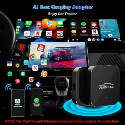 2026 Wireless CarPlay & Android Auto Adapter Supports Netflix/Youtube/TF - Plug & Play, Magic Video Box Compatible with CarPlay & Android Auto Factory (4GB RAM+16GB)