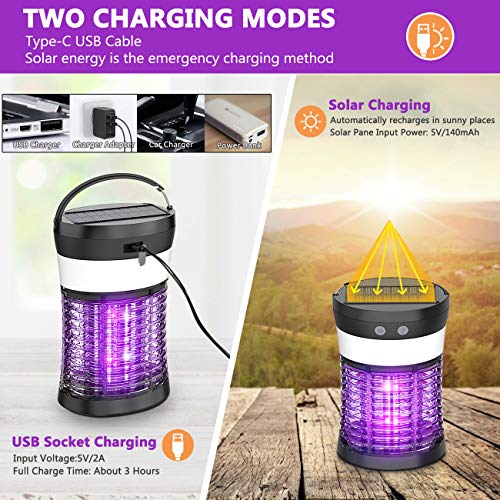 Solar Powered Bug Zapper 3in1 Rechargeable Mosquito Killer Camping