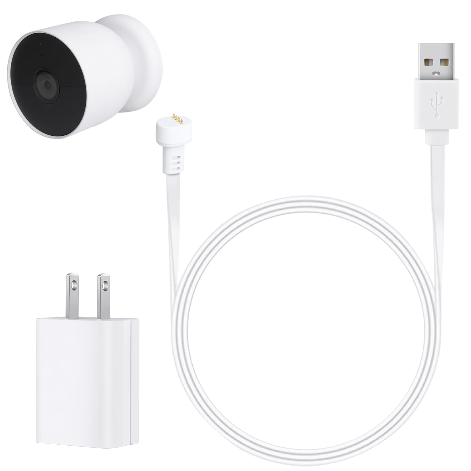 Photo 1 of Power Adapter for Google Nest Cam Outdoor or Indoor, Battery-2nd, 10ft/3m Flat Weatherproof Outdoor Charging Cable Provide Continuous Power Supply for Your Nest Camera - White