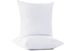 DOWNCOOL 100% Cotton Stuffer Throw Pillow Insert Set of 2, Square Down and Feather Filled Decorative Bed Sofa Insert, 16x16 Inch, White
