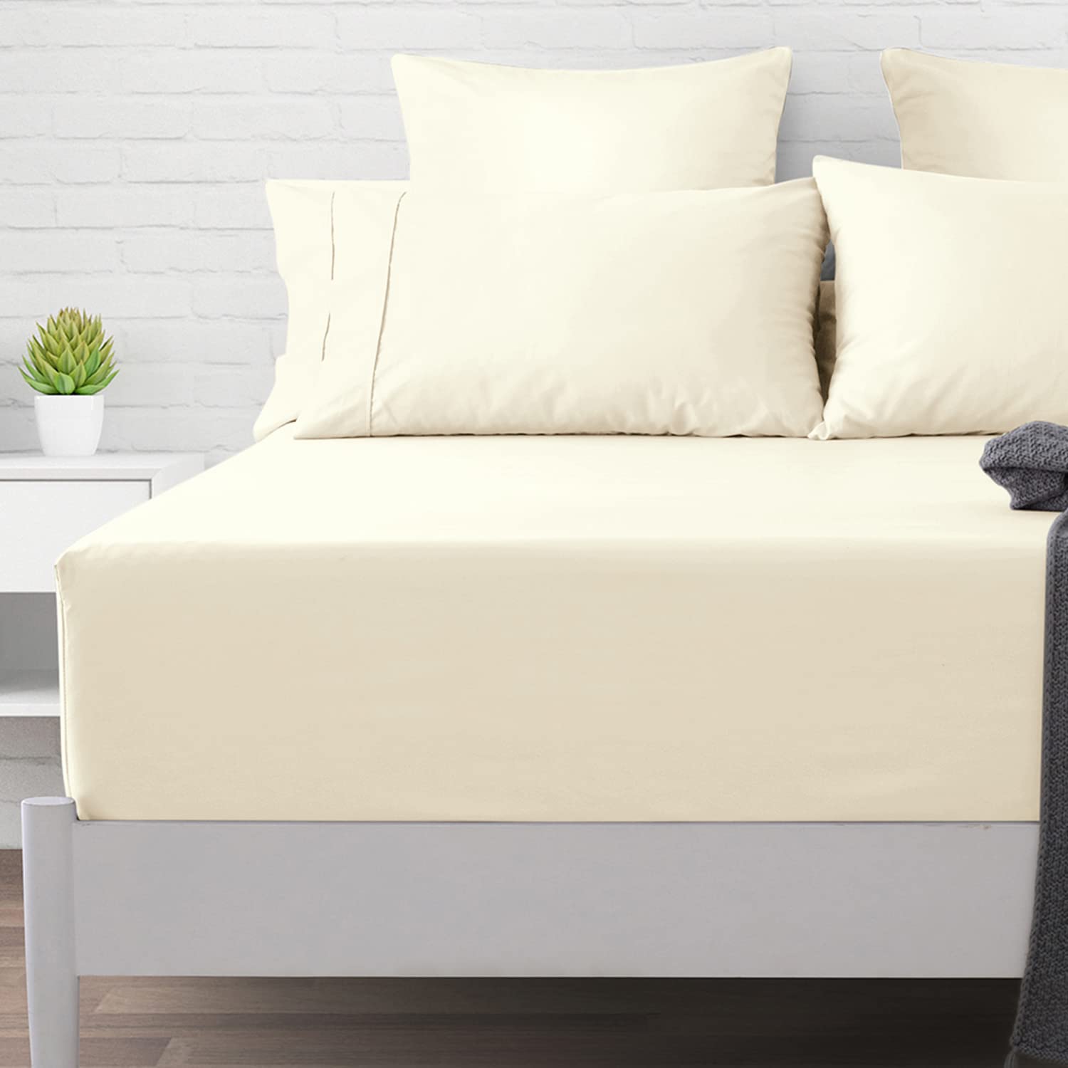 Photo 1 of XOOX Linen Luxurious Deep Pocket King Fitted Sheet - 100% Cotton, Softest 500 TC Sateen, Cooling, No-Pop-Off Elastic, Best Egyptian Quality (Ivory)