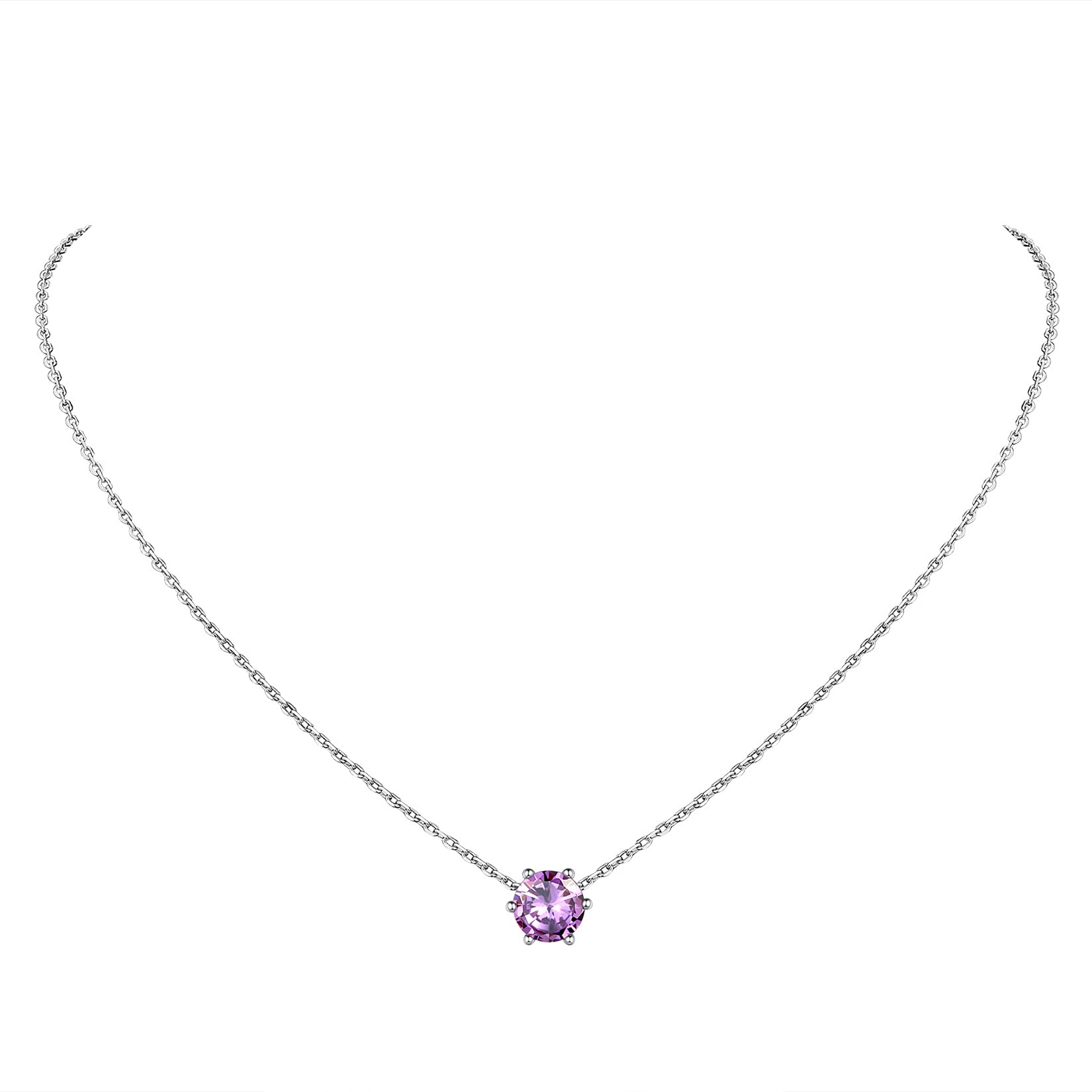 June Alexandrite Birthstone Necklace for Girls Women, Tiny Crystal Pendant, Birth Stone Jewellery, Womens Necklaces, 925 Sterling Silver Genuine or Created Round Cut Birthstone Necklace