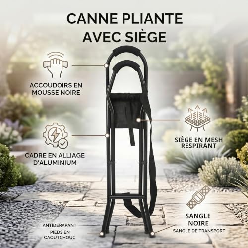 Walking Stick with Folding Seat - Portable Chair for Adults and Dual Use Stool for Men and Women