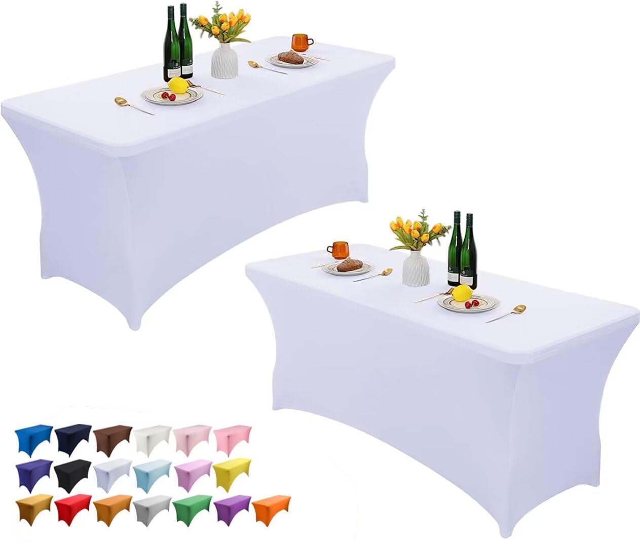 Wolfway 2 Pack 4FT Stretch Spandex Table Cover Washable and Wrinkle Resistant Kitchen Spandex Tablecloth Fitted Rectangular Table for Party,Banquet,Weddings,Cocktail and Festival