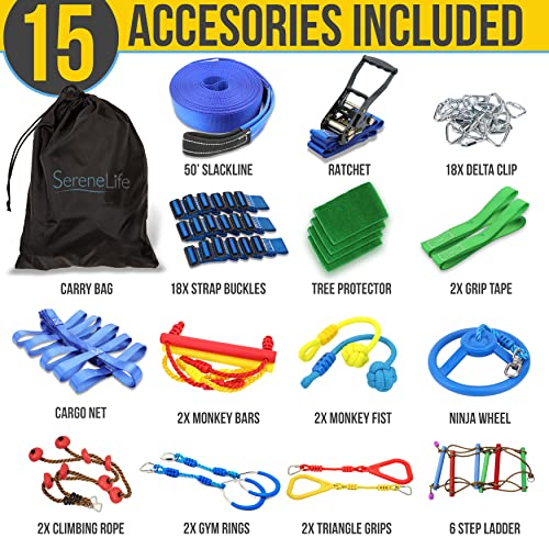 SereneLife Ninja Warrior Slack Line Obstacle Course 50ft Slackline with