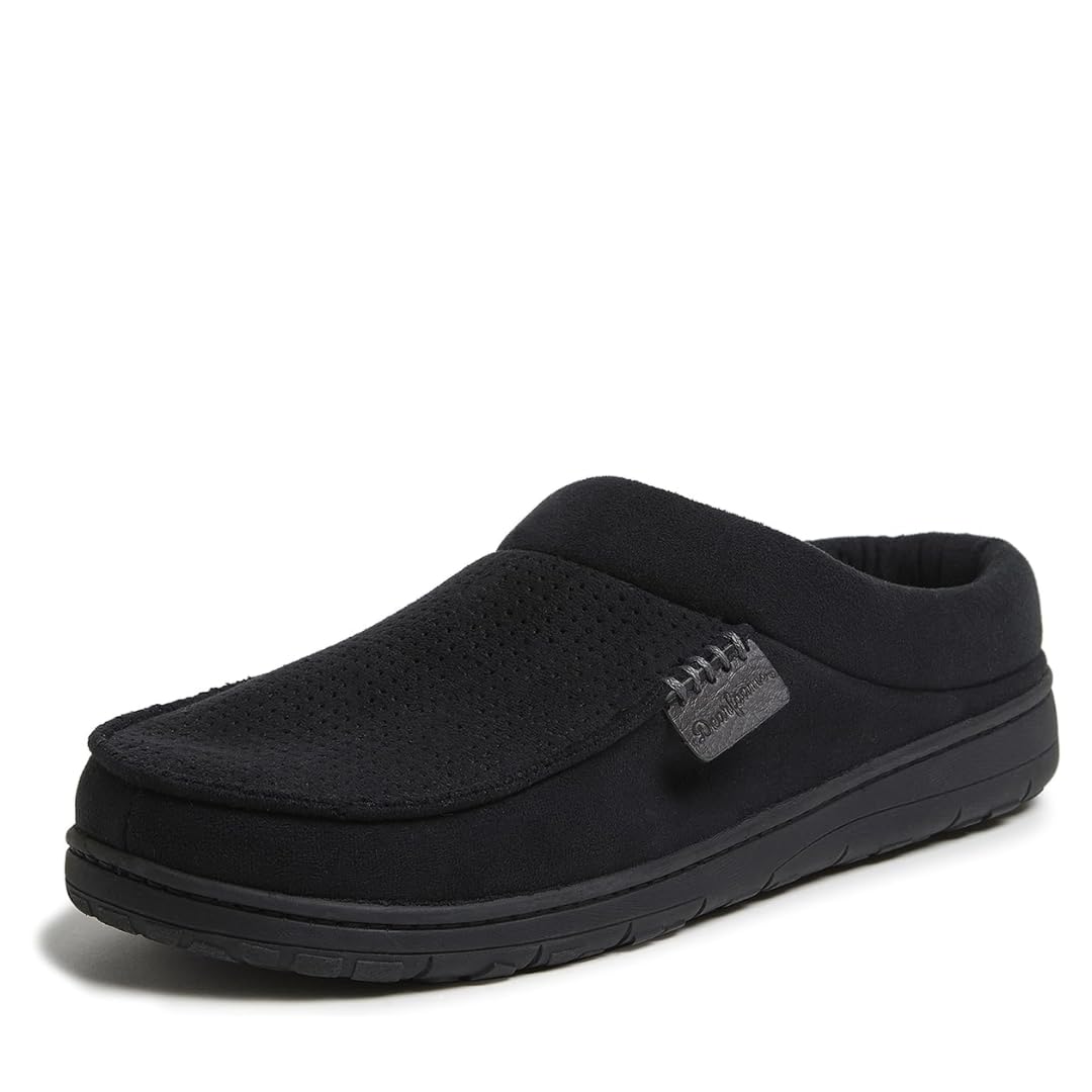Photo 1 of Dearfoams Mens Brendan Indoor/Outdoor Breathable Memory Foam Clog House Shoe With Wide Widths Slipper, Black Perforated, Large US