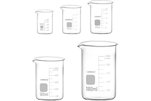Labasics Glass Beaker Set, Borosilicate Glass Graduated Low Form Griffin Beakers in 5 Sizes, 50 ml/100 ml/250 ml/500 ml/1000 
