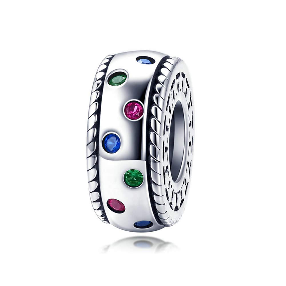 Bijoux Blu Rainbow Spacer 100% 925 Sterling Silver Rainbow Colourful CZ Spacer Charm Beads Fit Charm Bracelets Bangles Jewellery