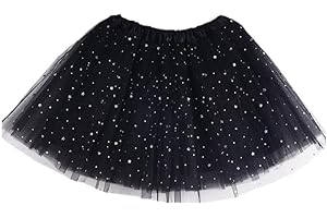 QUNBZOU Girls Non See-Through Tutus 4 Layers Tulle Sequins Stars Trim Ballet Dance Skirt Princess Dress-Up