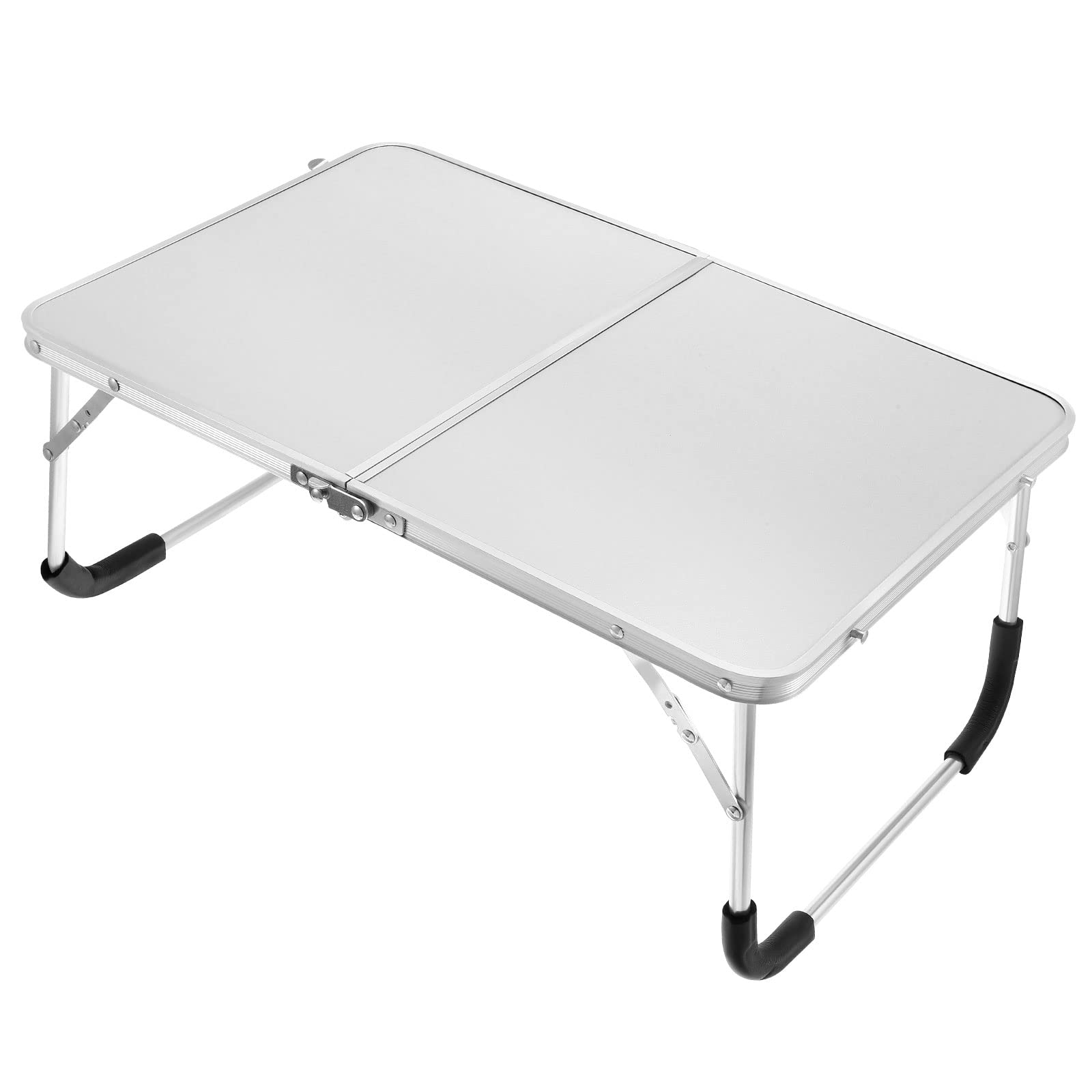 PATIKIL Foldable Laptop Table, Portable Lap Desk Picnic Bed Tray Tables Snacks Reading Working Desks for Bed Couch Sofa, Silver Tone