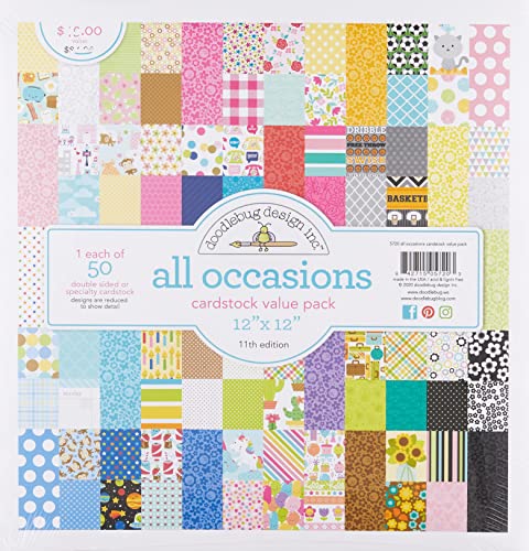 Doodlebug Cardstock Value Pack 12"X12" 50/Pkg - All Occasions, 50 Designs/1 Each