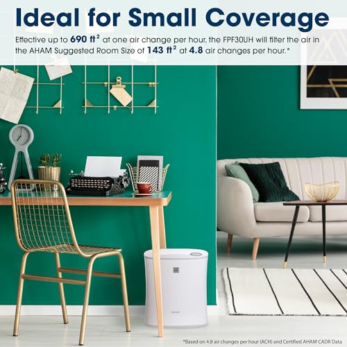 SHARP Air Purifier with True HEPA filter. Covers up to 690 sq. ft. for Small Rooms, such as Bedroom, Office or Dorm Room, for Dust, Smoke, and Pollen. FPF30UH