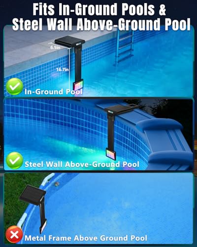 2026 Upgrade Solar Pool Lights Only for Inground Pool & Steel Wall Above Ground Pool, IP68 Waterproof, 17 Lighting, 6800mAh, Underwater Submersible Pool Lights with Remote, for Pool Party (1 Pack)