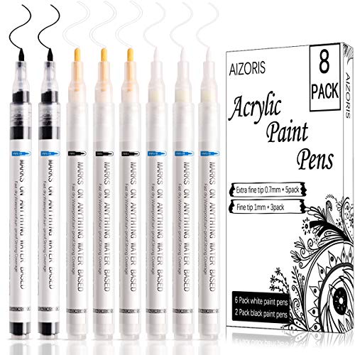 White Paint Pen, 8 Pack Black and White Acrylic Paint Marker, Fine