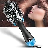 Hair Dryer Brush - Multifunctional Electric Hot Air Round Brush Blow Dryer - One Step Negative Ions Hair Brush Dryer Straightener & Styler Reduce Frizz and Static (Blue)