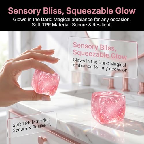 Glow in The Dark Sensory Cube Fidget Toy, Soft TPR Luminous Squeeze Block, Portable Stress Relief Hand Toy, Compact Decompression Cube, Safe Cute Desktop Play Toys for Kids and Adults