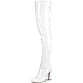 WSKEISP Thigh High Boots for Women Gogo Boot Heeled Over The Knee High Patent Leather 70s Long Tall Boots