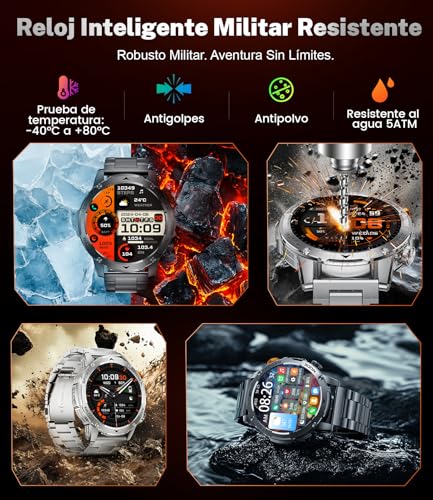 LIMIGE Men's Smart Watch, 1000 mAh, 3 Straps, 1.75 Inch HD Smartwatch Men's Military with LED Calls Flashlight 5ATM Waterproof 120+ Sports Modes Pedometer Bracelet Activity Android iOS Silver