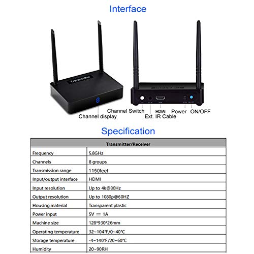 HD585 Wireless HDMI Extender Audio Video Extender WiFi Transmitter Receiver up to 350m /1150 feet IR Remote Signal Return Function with 8 Channels (4Pcs/Set)