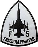 F5 fighter freedom (white)Pilot Military Band Logo Jacket Vest shirt hat blanket backpack T shirt Patches Embroidered Appliques Symbol Badge Cloth Sign Costume Gift 7.5 x 9cm