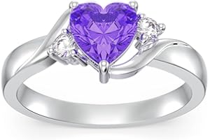 Shusukue Heart Crystal Rings 925 Sterling Silver Minimalist Solitaire 12 Month Birthstone Rings Personalized Engraved Name Ring Birthday Promise Jewelry Gift for Women (with Gift Box)