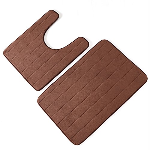 Bathroom Rugs, Bath Mat, Set of 2 Memory Foam Bath Mat and U-shape Toilet Floor Rug (Brown) - Thumbnail 7