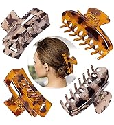 4 Pcs Large Leopard Hair Clips, 2 Styles Big Hair Claw Banana Clips No-Slip Strong Hold Hair Acce...