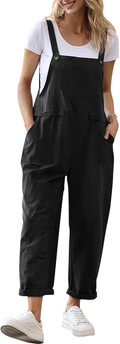 YESNO Damen Latzhose Sommer Oversize Trägerhose Beiläufig Loose Bib Pants Overall Baggy Jumpsuit Strampler Sommerhose mit Träger PV9DE