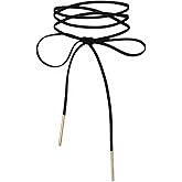 1 Pcs Gothic Bow Knot Choker Black Choker Necklace for Women Black Velvet Chokers with Gold Tube Long Wrap Rope Collar Tie Neck Chain 90s Gothic Chokers Necklace Boho Party Neck Accessories for Prom