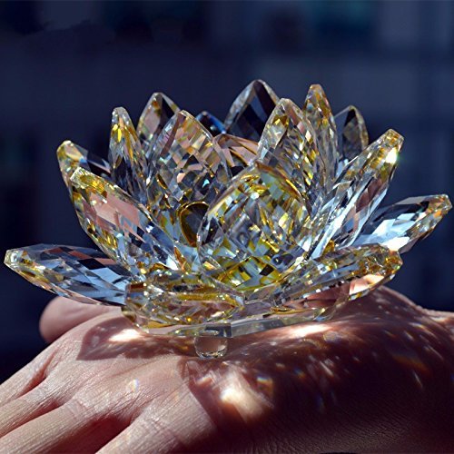 Value for Money Products Crystal Lotus Flower Bouquet Large Size Craft Home Decoration Birthday Wedding Gift Crystal Glass Yellow