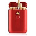 Cigarette Case with Lighter Cigarettes Box King Size Portable Pack 20pcs Regular Size Cigarettes USB Lighters 2 in 1 Rechargeable Flameless Windproof Electric Lighter(Red)