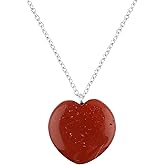 NJCRAFT Heart Necklace for Men & Women | Natural Gemstone Pendant - Chain 16+2 Inch Adjustable | Healing Crystal Jewelry 15–25 Ct