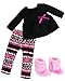 Sophia's Mix & Match Ikat Print Knit Leggings, Long-Sleeved Ruffle Top, & Fuzzy Boots Complete Outfit Set for 18” Dolls, Hot Pink/Black