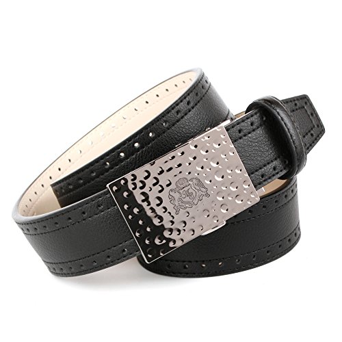 Anthoni Crown Leather Men`s Belt Black for Jeans 1,6" Width with Black Metallic Automatic Buckle 38-44"/32T10H (38")