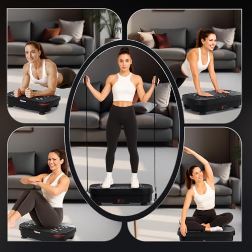 PASYOU Vibration Plate Exercise Machine, Whole Body Workout Equipment for Athletes and Fitness Enthusiasts, Low Noise Vibrating Plate Machine with 2 Resistance Bands & Remote Control for Home & Office