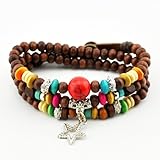 November's Chopin (TM) Unique Metal Pendant Wood Beads Leather Adjustable Wrap Bracelet