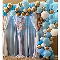 Pateeha Latex Blue Balloons 100pcs 12 Inch White and Gold Balloons Round Balloons Arch Kit for Baby Shower Birthday Wedding Engagement Anniversary Festival Party Decorations