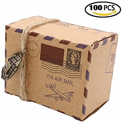VNFEI Vintage DIY Airmail Kraft Paper Favor Candy Box Travel Packaging Box Wedding Party Supplies (Globe 100pcs)