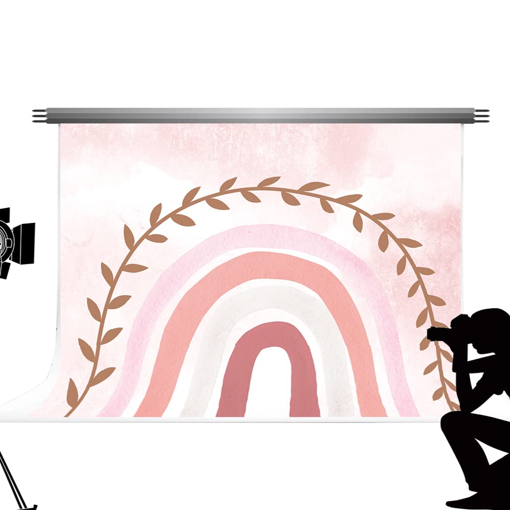 Kate Backdrops Pink Rainbow Photography Background Abstract Pink Shooting Backdrop Light Brown Leaves Decoration for Family Party Microfiber Portrait Studio Props(7x5ft/2.2x1.5m)