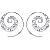 Openwork Sacred Geometry Swirl Spiral Filigree Statement Hoop Earrings, 925 Sterling Silver, 30mm