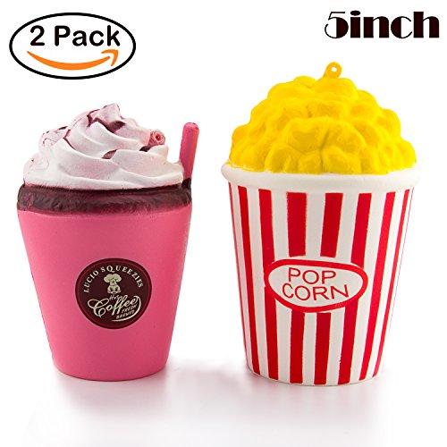 WATINC 2Pcs Cute Squishy, Kawaii Pop corn&Red cream Scented Slow Rising squishy, Kid Toy, Lovely Toy,Stress Relief Toy,Decorations Toy Gift Fun (pop corn&red cream)