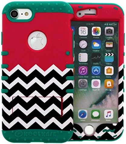 iPhone 8 Case, Hybrid Armor Shockproof Impact Kickstand Cover Case Dark Pink Block Chevron snap On Teal Skin for iPhone 8