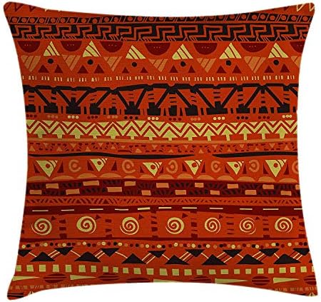 dongpujidiangongsi Tribal Throw Pillow Cushion Cover, Antique African Folkloric Motifs Geometric Tribal Art Ornaments Illustration, Decorative Square Accent Pillow Case, 18 X 18 Inches, Orange Yellow