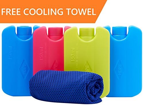 Ice Pack For Lunch Box and Coolers With FREE Cooling Towel - Keeps Food Cool Longer Than Other Ice Packs and Chillers - Durable - Perfect Size - No Leaks - No Smells - 4 Paks For Kids - BPA Free