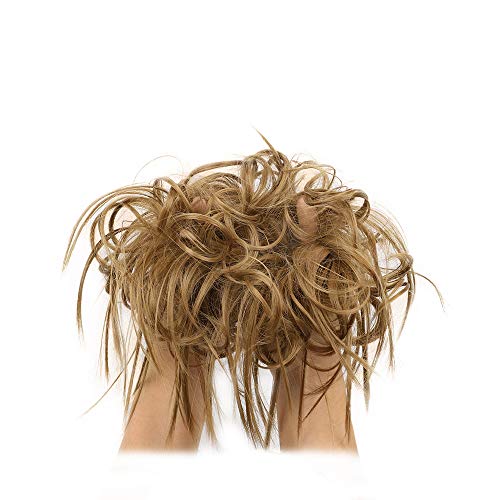 MORICA Tousled Updo Messy Bun Hair Piece Hair Extension with Elastic Rubber Band Updo Wavy Bun Extensions Synthetic Hair Extensions Scrunchies Chignons Hairpiece for Women (Color:27#)