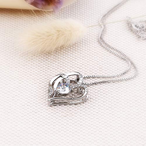 Love Heart Pendant Necklaces for Women Crystal Fashion Jewelry Silver Tone