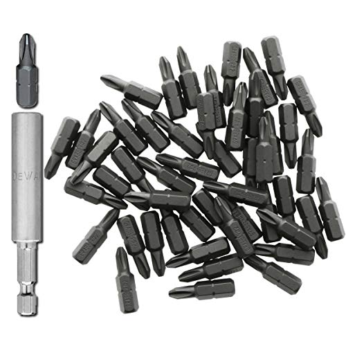 Grabber #2 Reduced Phillips Drywall Screw Driver Bit Tips, No-Slip (50-Pack + Free Bit Holder)