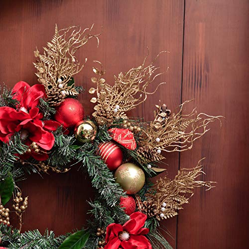 Valery Madelyn 6 Packs Rose Gold Glitter Christmas Picks with Artificial Pine Cone and Leaves for Christmas Flower Arrangements Wreaths and Holiday Decorations