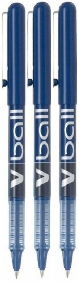 Pilot V Ball 7 Blue Fine Rollerball Pen Pens Metal Tip 0.7mm Nib 0.4mm Line Liquid Ink (Pack Of 3)