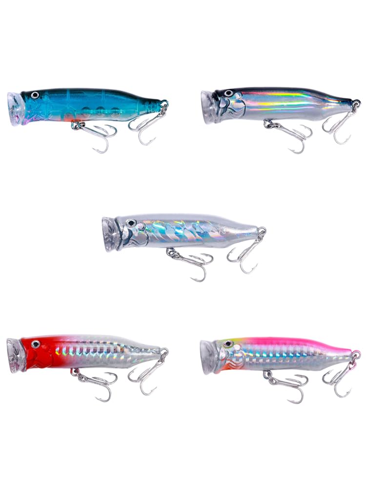 5 Pcs Surface Fishing Lures, 7.2CM Popper Sea Fishing Baits Artificial Floating Lures for Pike Bass Salmon Perch (5 Colors)